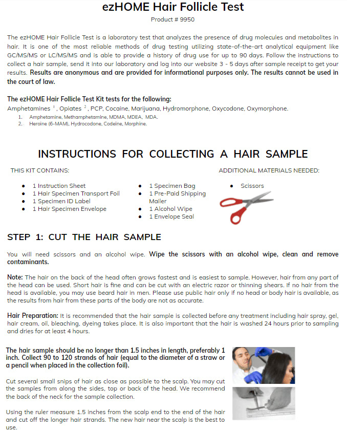 ezHOME 18 Panel Hair Follicle Test - 9950 (Lab Fee Included) Lab Tests,Hair Drug Test,Home Drug Test,EZ Home Drug Test Phamatech